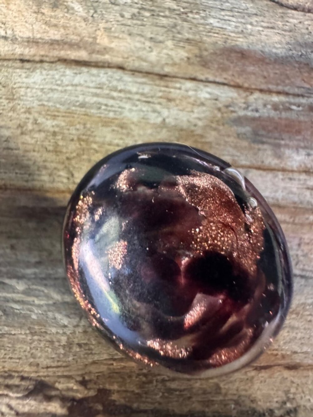 Vintage Italy Clip On Earrings Brown Copper Art Glass Dome Gold Tone Round - Picture 2 of 5